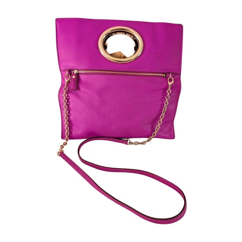 Diane von‎ Furstenberg DVF Fuchsia Leather Foldover Clutch Shoulder Bag